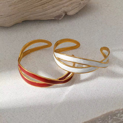 SJ 917 Red Enamel wavy cuff bracelet - 18k Gold PVD plated stainless steel - Anti tarnish
