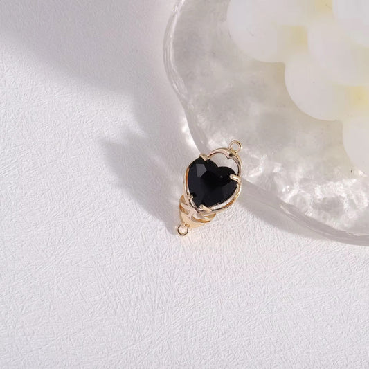 BBB 203 (A) Black Heart zircon pendant double loop CZ connector 14k gold plated ( 1 pc ) Anti tarnish