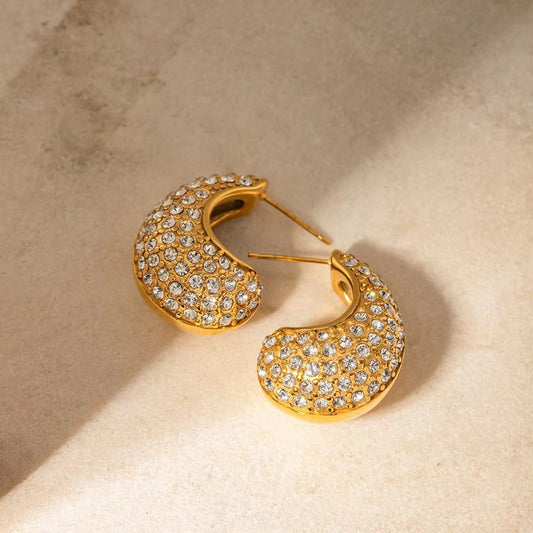SJ 489 zircon half n half waterdrop earring - 18k Gold PVD plated stainless steel - Anti tarnish - Wholesale
