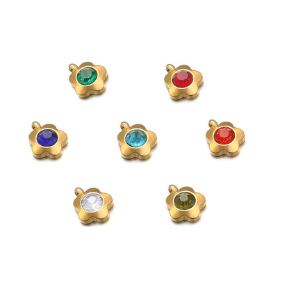 SC07G1 Olive Green Zircon Flower charm 18k Gold plated stainless steel ( 1 piece ) Anti tarnish ( 7 mm )