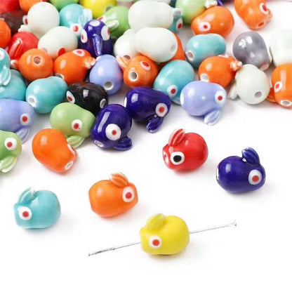 BBB 257 (a) Orange Bunny Ceramic bead ( 1 pc ) Porcelian Ceramic ( 13.5 mm )