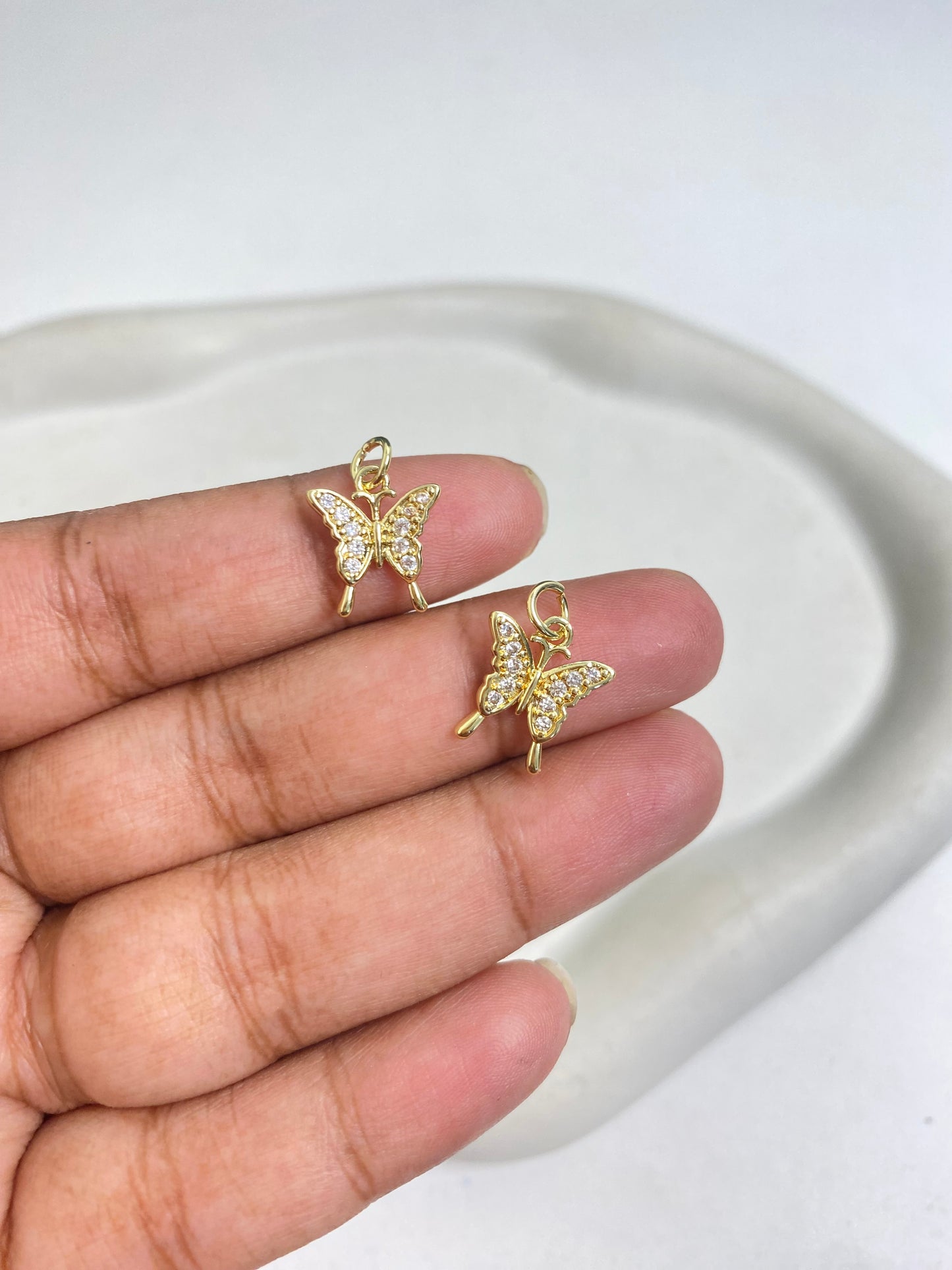 SS 1090 Butterfly Zircon Charm 14k Gold plated ( 1 pc ) Anti tarnish ( 12:13 mm )