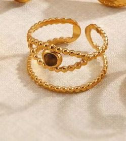 RSJ14E  Tiger stone adjustable rings  -  18k Gold PVD plated stainless steel - Anti tarnish