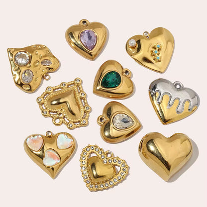 SS 2702 Heart Vintage Zircon charm 18k Gold plated 316 stainless steel ( 1 pc ) Anti tarnish