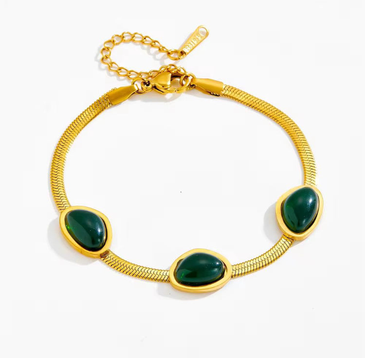 BSJ15E green bracelet - 18k gold PVD plated 316 stainless steel - Anti tarnish