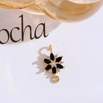 BBB 282 (c) Black Zircon Snowflake connector 14k gold plated crystal charm ( 1 pc ) Anti tarnish ( 18:10 mm )