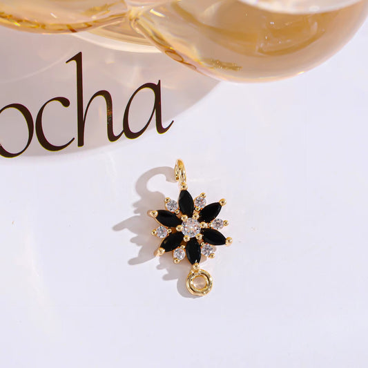 BBB 282 (c) Black Zircon Snowflake connector 14k gold plated crystal charm ( 1 pc ) Anti tarnish ( 18:10 mm )