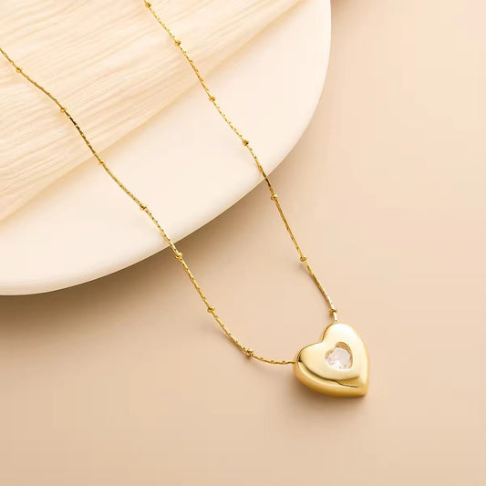 SJ 644 Heart Zircon snake bead Necklace - 18k Gold PVD plated stainless steel - Anti tarnish