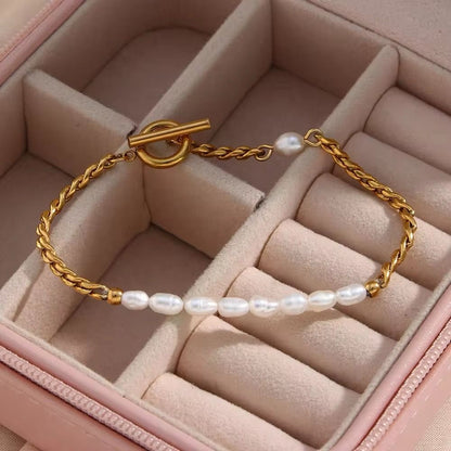 NSJ01E Baroque pearl bracelet-18k gold plated 316 stainless steel - Anti tarnish