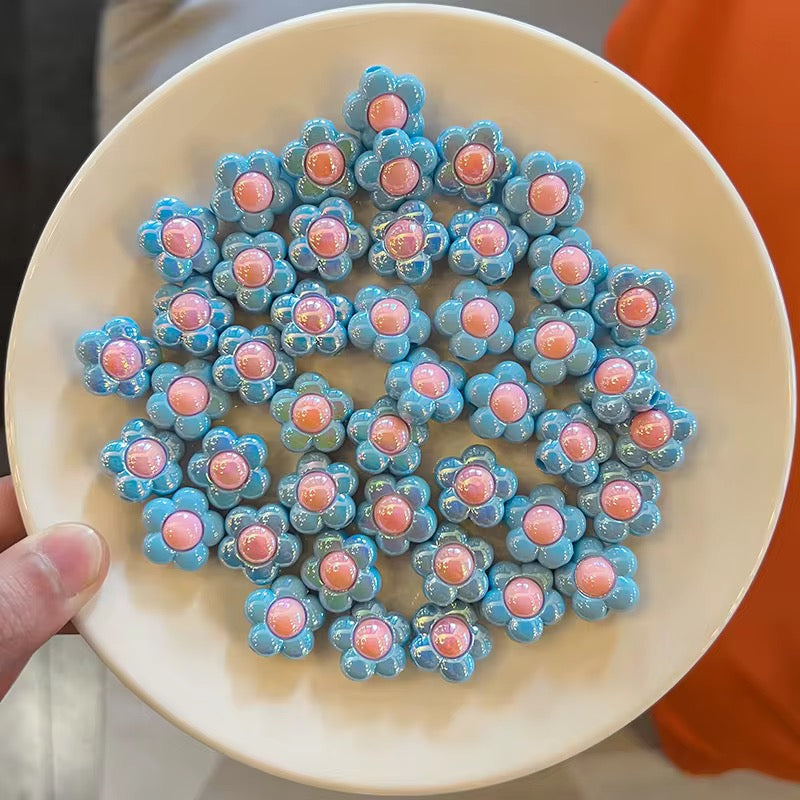 BBB 248 (d) Light Blue Flower Double colour Luminous Shiny Bead ( 1 pc ) UV Plated Acrylic ( 16 mm )