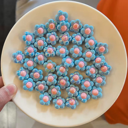 BBB 248 (d) Light Blue Flower Double colour Luminous Shiny Bead ( 1 pc ) UV Plated Acrylic ( 16 mm )
