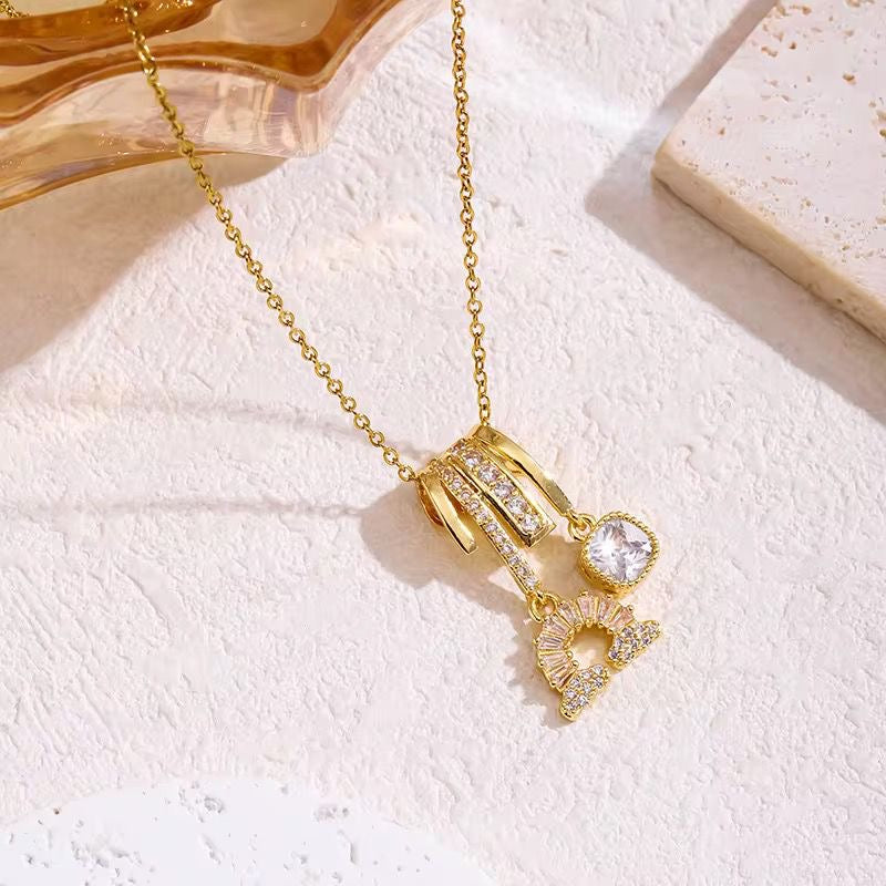 SJ 848 Modern French style charms luxury zircon Necklace - 18k Gold PVD plated stainless steel - Anti tarnish
