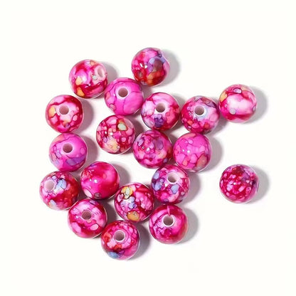 BBB 187 (j) Bright Pink Marble pattern Acrylic Bead ( 1 pc ) ( 8 mm )