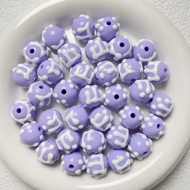 AB43  Snow Hand painted UV Plated Acrylic Bead ( 1 pc ) ( 16 mm )
