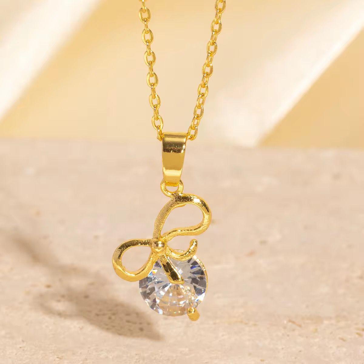 NSJ30D bow zircon Necklace - 18k Gold PVD plated