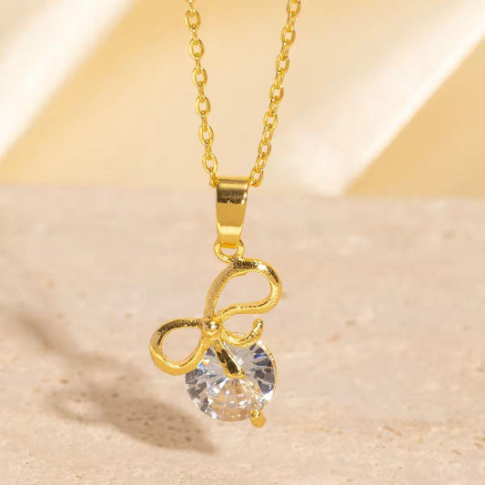 NSJ30D bow zircon Necklace - 18k Gold PVD plated