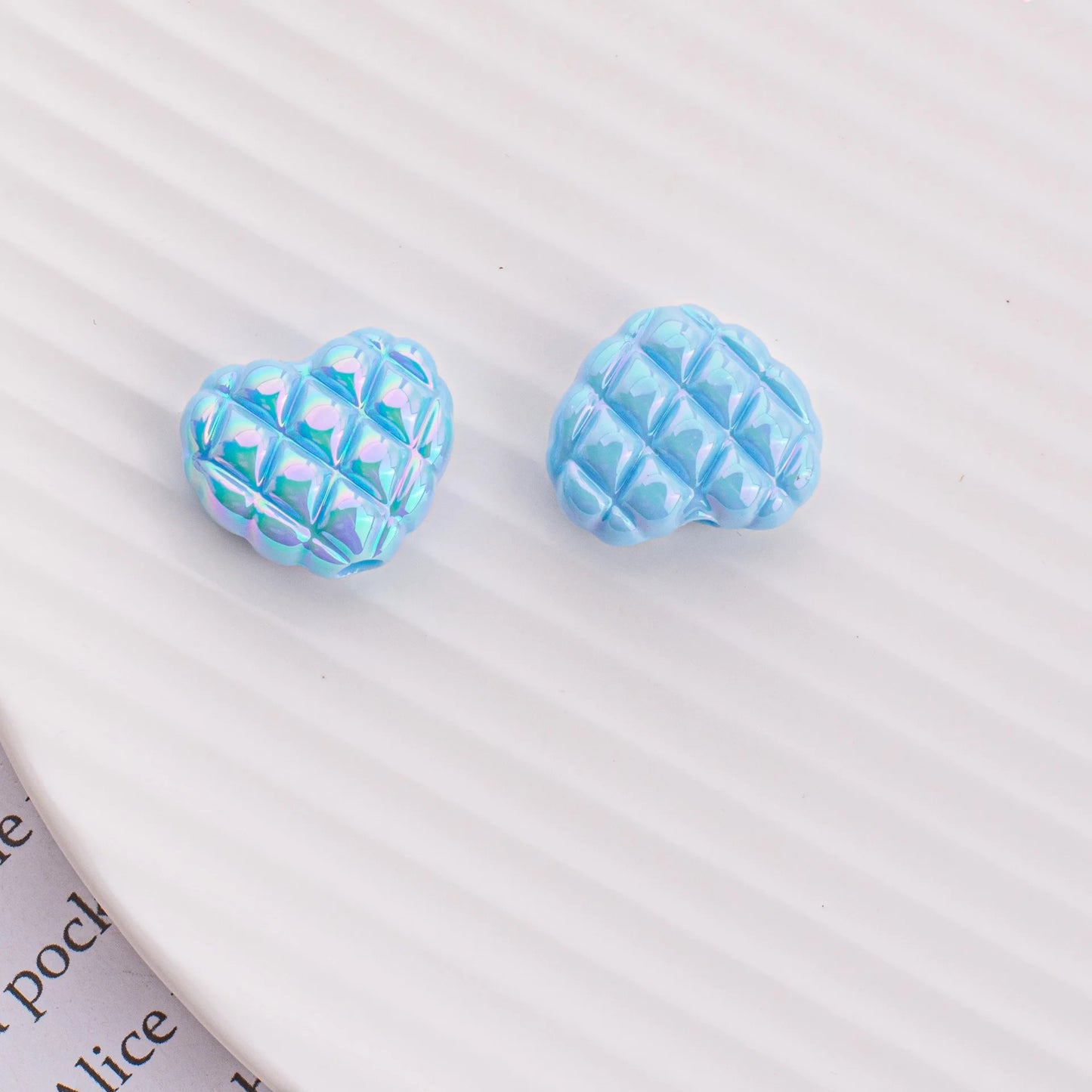 BBB 161 (F) Blue Luminous heart uv plated holographic irrediscent Acrylic bead ( 1 pc )