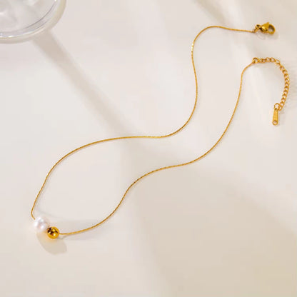 NSJ06F Pearl Bead Minimalistic Necklace - 18k Gold PVD plated 316 stainless steel - Anti tarnish