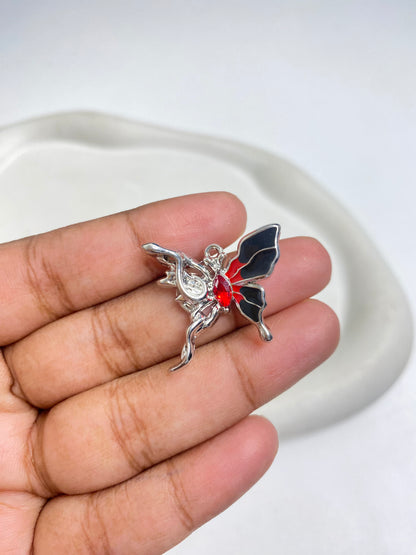 SS 2120 Red and Black Butterfly Zircon Charm Silver plated Alloy Premium ( 1 pc ) Tarnish Resistant ( 24:25 mm )