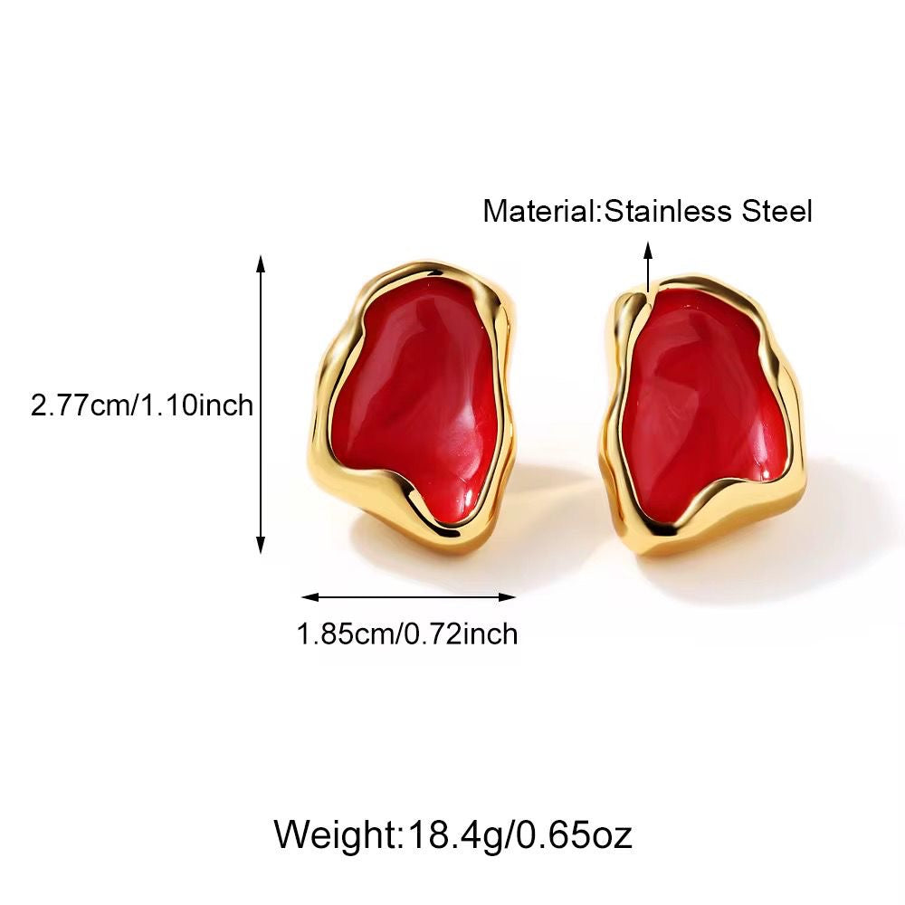 SJ 952 Red Nugget Earring - 18k Gold PVD plated stainless steel - Anti tarnish