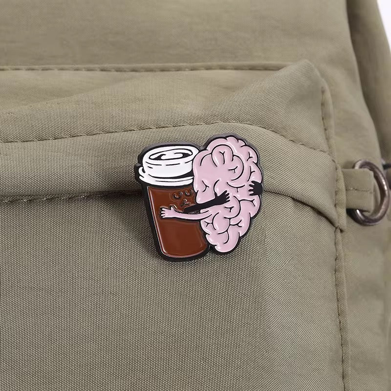 PK 109 Coffee Brain Enamel Pin Badge ( 1 pc ) Imported Premium Quality