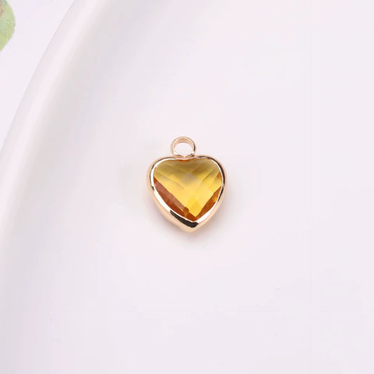 BBB 95 (j) Yellow Orange Heart 14k gold plated Zircon crystal charm ( 1 pc ) Anti tarnish ( 8 mm )