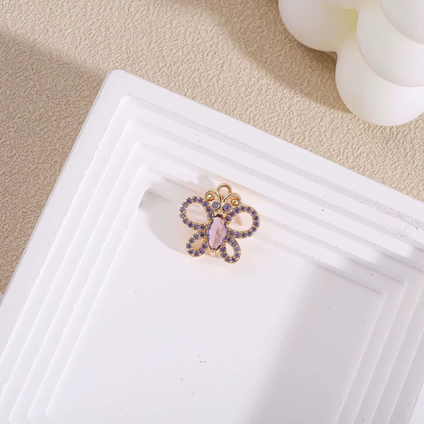 BBB 280 (g) Purple Butterfly 14k gold plated Zircon crystal charm ( 1 pc ) Anti tarnish ( 16:16.5 mm )