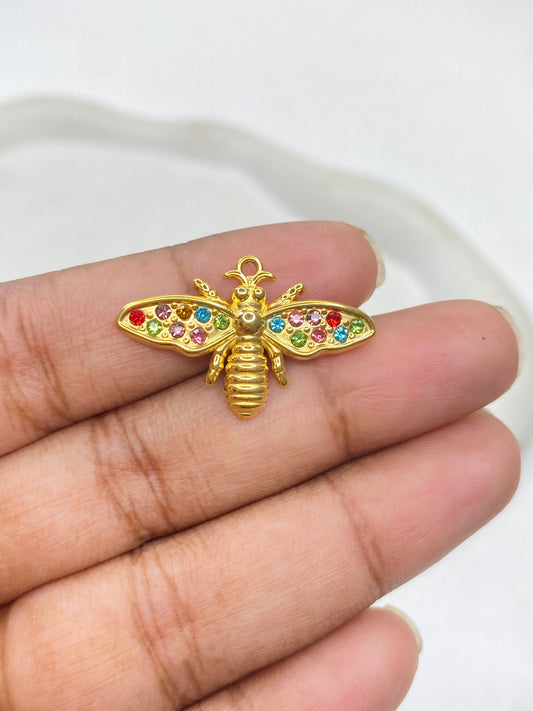 SS 2992 Bee Colourful Zircon Charm 18K Gold PVD plated stainless steel ( 1 piece ) Anti tarnish ( 28:18 mm )