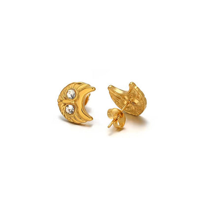 SJ 1022 Moon Zircon Stud Earring  - 18k Gold PVD plated stainless steel - Anti tarnish