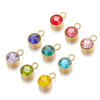 SC11A1 Light Blue Zircon Round Charm 18k Gold PVD plated 316 stainless steel ( 1 pc ) Anti tarnish ( 8 mm )