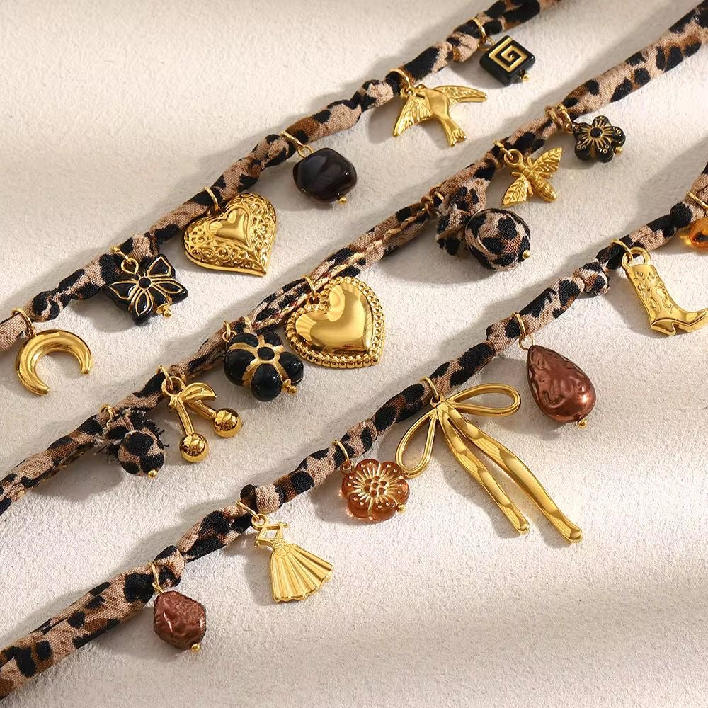 SJ 975 Fashion Fabric Charm Necklace  - Premium jewellery- 18k Gold PVD plated stainless steel - Anti tarnish