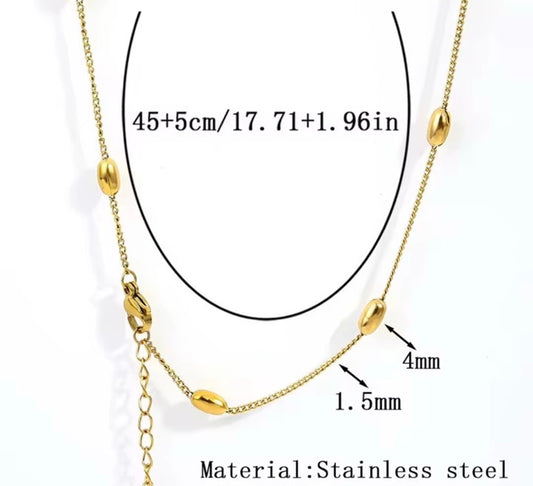 RC 69 Oval Bead Ready made chain 18k Gold PVD plated 316 Stainless steel ( 1 pc ) Anti tarnish ( 1.5 mm ) with extension