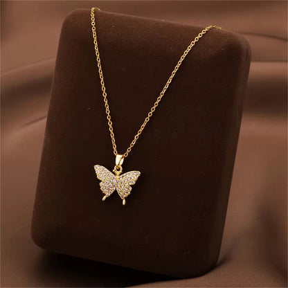 NSJ07B Zircon Butterfly Dainty Necklace - 18k Gold PVD plated 316 stainless steel - Anti tarnish