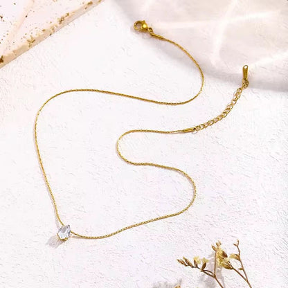 NSJ28A Zircon Teardrop dainty modern necklace - 18k Gold PVD plated 316 stainless steel - Anti tarnish