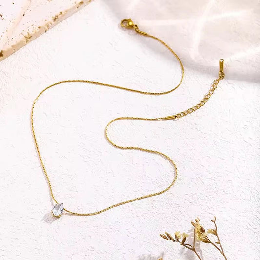 NSJ28A Zircon Teardrop dainty modern necklace - 18k Gold PVD plated 316 stainless steel - Anti tarnish