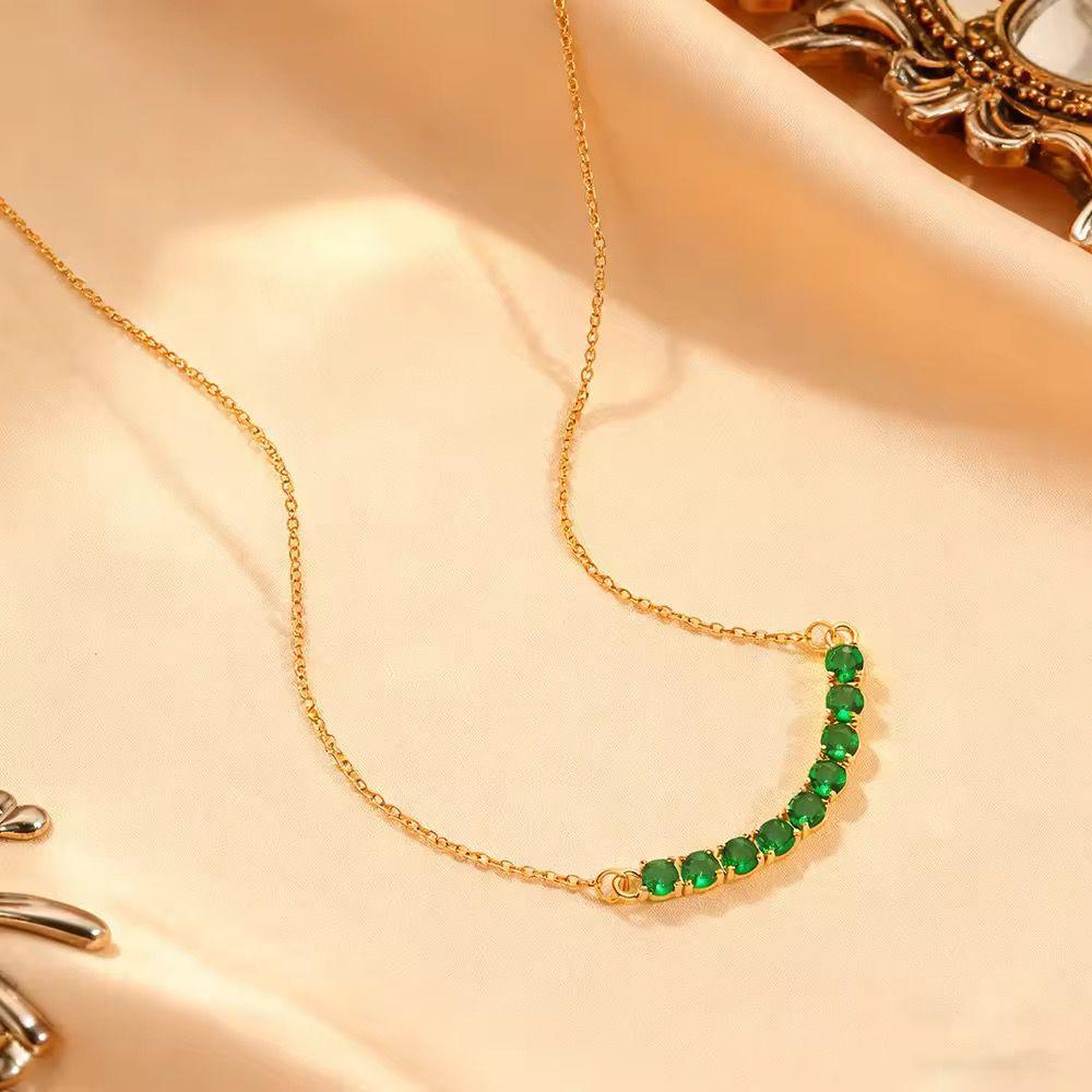 NSJ29F Green Zircon Necklace - 18k Gold PVD plated