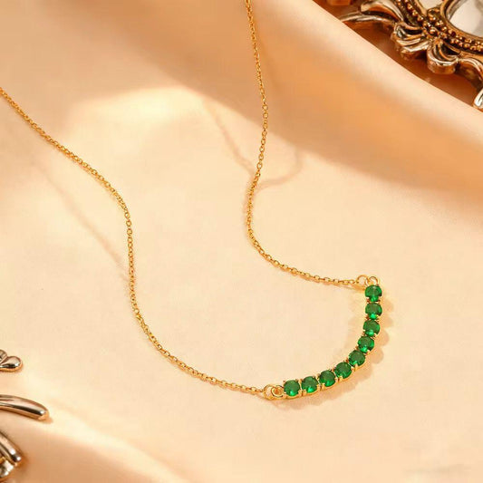 NSJ29F Green Zircon Necklace - 18k Gold PVD plated