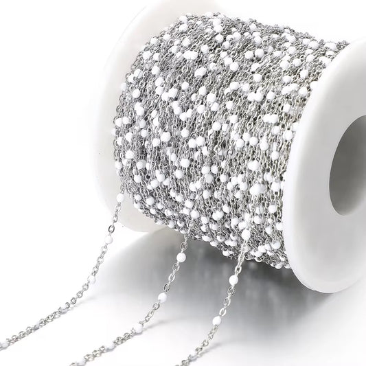 CN 358 White Beaded Silver plated 316 Stainless steel chain ( 1 feet ) Anti tarnish