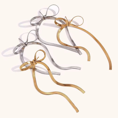 ESJ11E Snake chain Bow silver stud earrings - 18k Gold PVD plated 316 stainless steel - Anti tarnis