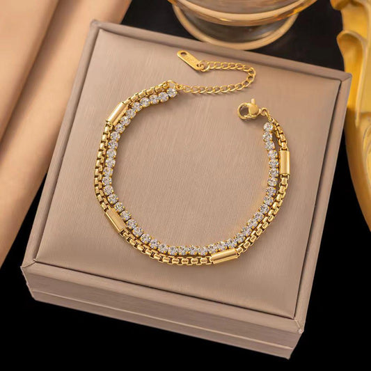 BSJ20F Double layer Zircon bracelet - 18k Gold PVD plated