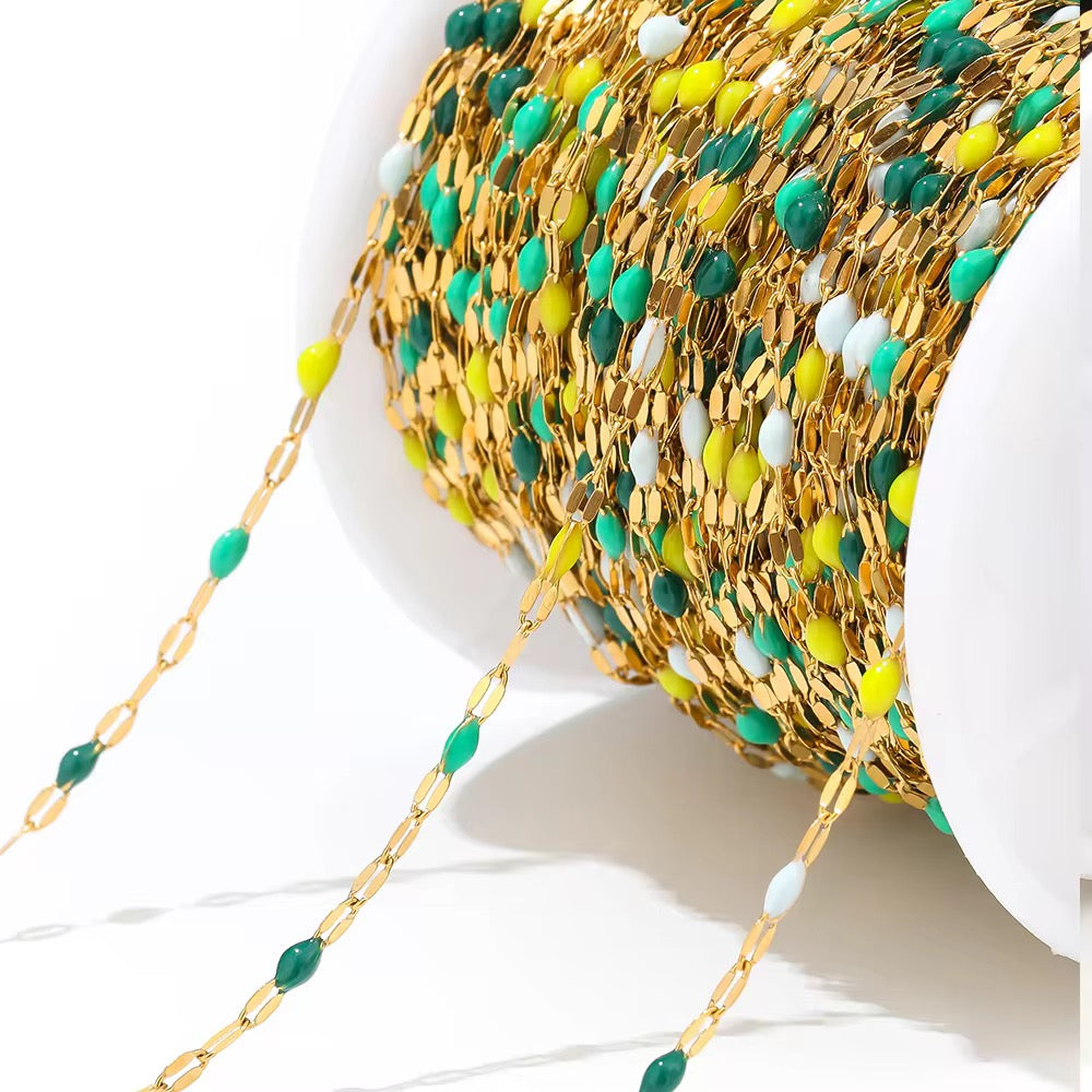 CN 89 Green Toned Wide drop oil Lip Chain 18k Gold Stainless steel( 1 feet ) Anti tarnish ( 2 mm )