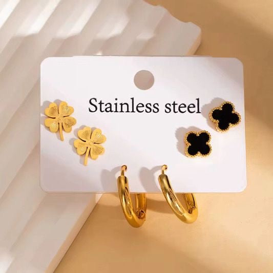 ESJ03C floral & hoops stud set -  18k Gold PVD plated 316 stainless steel - Anti tarnish