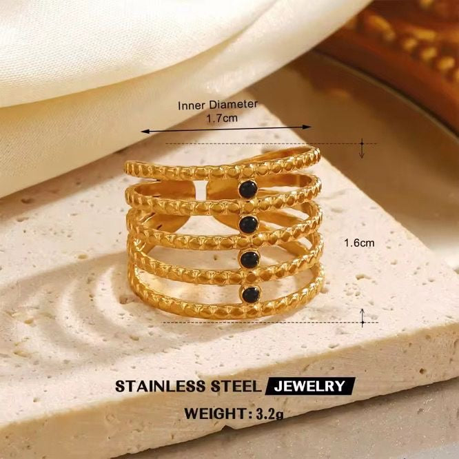 RSJ15C Black layer ring -  18k Gold PVD plated 316 stainless steel - Anti tarnish