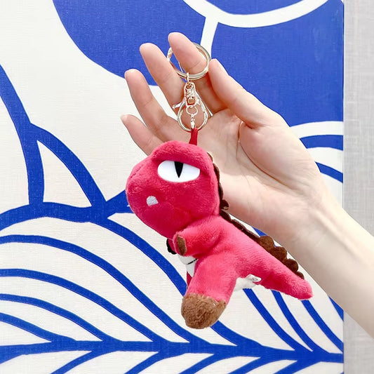 Pink Dinosaur Cross border Cartoon Animal 3D Plush Toy Keychain ( 1 pc ) ( 14:6 cm )