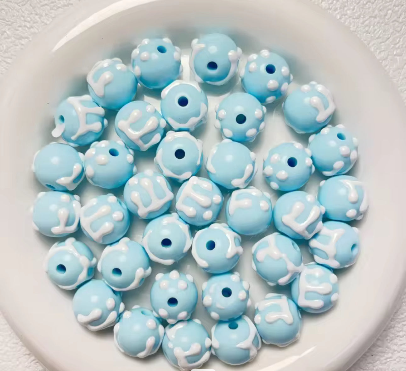 AB43  Snow Hand painted UV Plated Acrylic Bead ( 1 pc ) ( 16 mm )