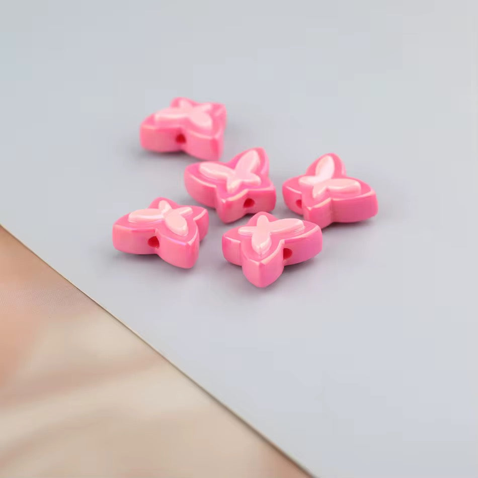 BBB 252 (f) Bright Pink Butterfly Double colour Luminous Shiny Bead ( 1 pc ) UV Plated Acrylic ( 17 mm )