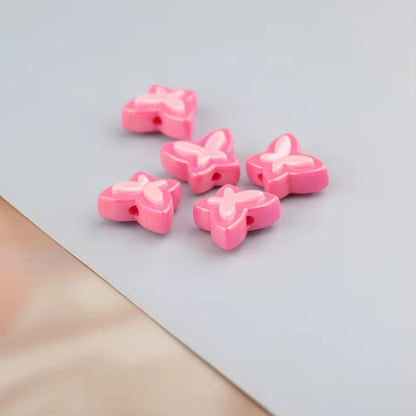 BBB 252 (f) Bright Pink Butterfly Double colour Luminous Shiny Bead ( 1 pc ) UV Plated Acrylic ( 17 mm )