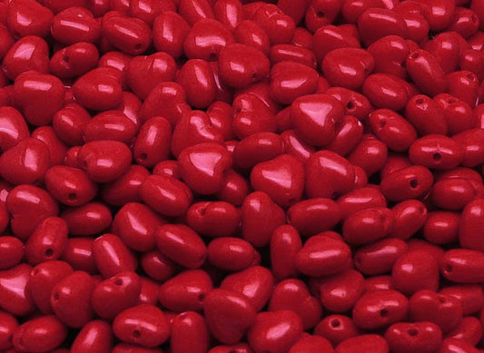 BBB 111 (A) Czech pressed Glass Heart Beads Opaque Red coral - (1PC)