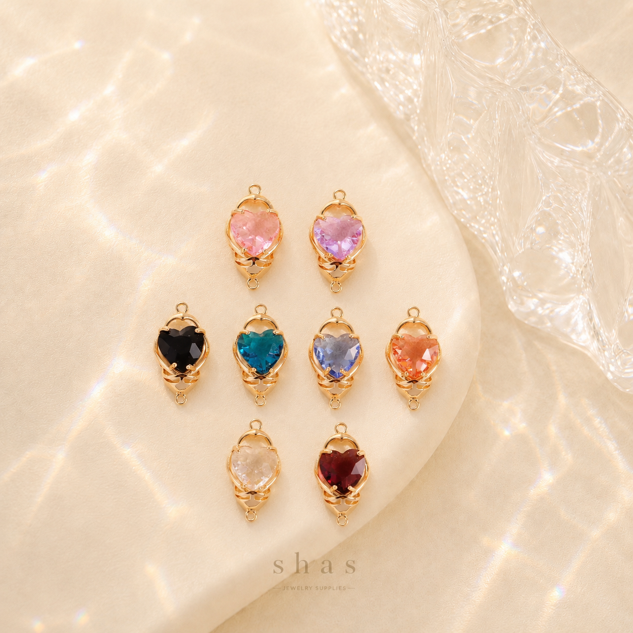 GPC15R Heart Zircon Connector Charm ( 1 pc ) 14k gold plated crystal