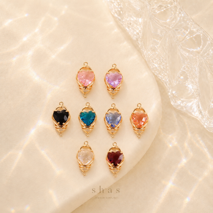 GPC15R Heart Zircon Connector Charm ( 1 pc ) 14k gold plated crystal